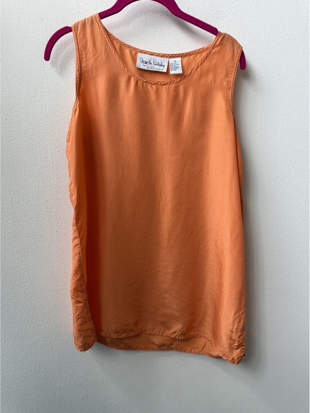 Vintage Diane Von Furstenberg 100% Silk Tank Top Orange Medium DVF
